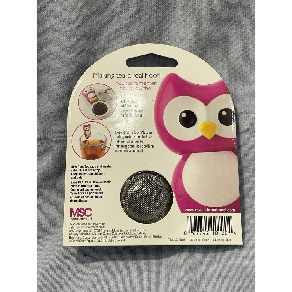 NEW MSC International Joie Tea Cup Infusers 18/8 Stainless Steel - Pink Hoot Owl
